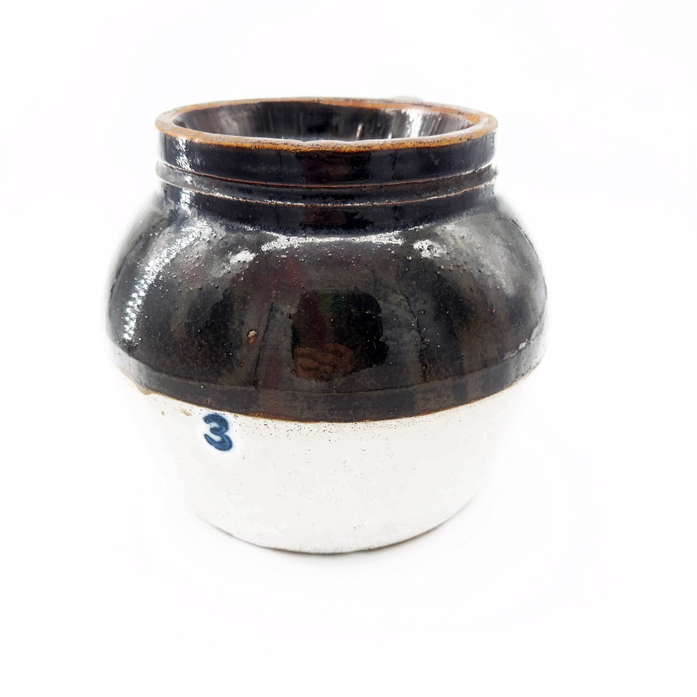 Vintage 2-Tone Stoneware Bean Pot‎ - Cobalt Blue #3 - Antique Handled Crock